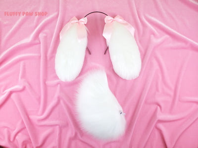 Floppy Bunny Ears & Tail Set - Fluffy Paw Shop - Petplay BDSM DDLG Kitten Play Tail Cosplay Furry