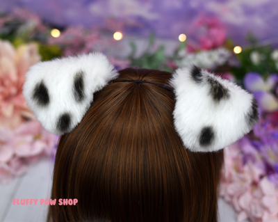 Black & White Spotted Fluffy Puppy Ears **Discounted** - Fluffy Paw Shop - Petplay BDSM DDLG Kitten Play Tail Cosplay Furry