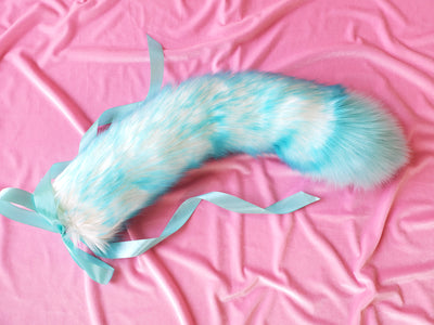 Aqua Cotton Candy Tail - Fluffy Paw Shop - Petplay BDSM DDLG Kitten Play Tail Cosplay Furry