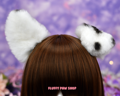 Black & White Spotted Fluffy Puppy Ears **Discounted** - Fluffy Paw Shop - Petplay BDSM DDLG Kitten Play Tail Cosplay Furry